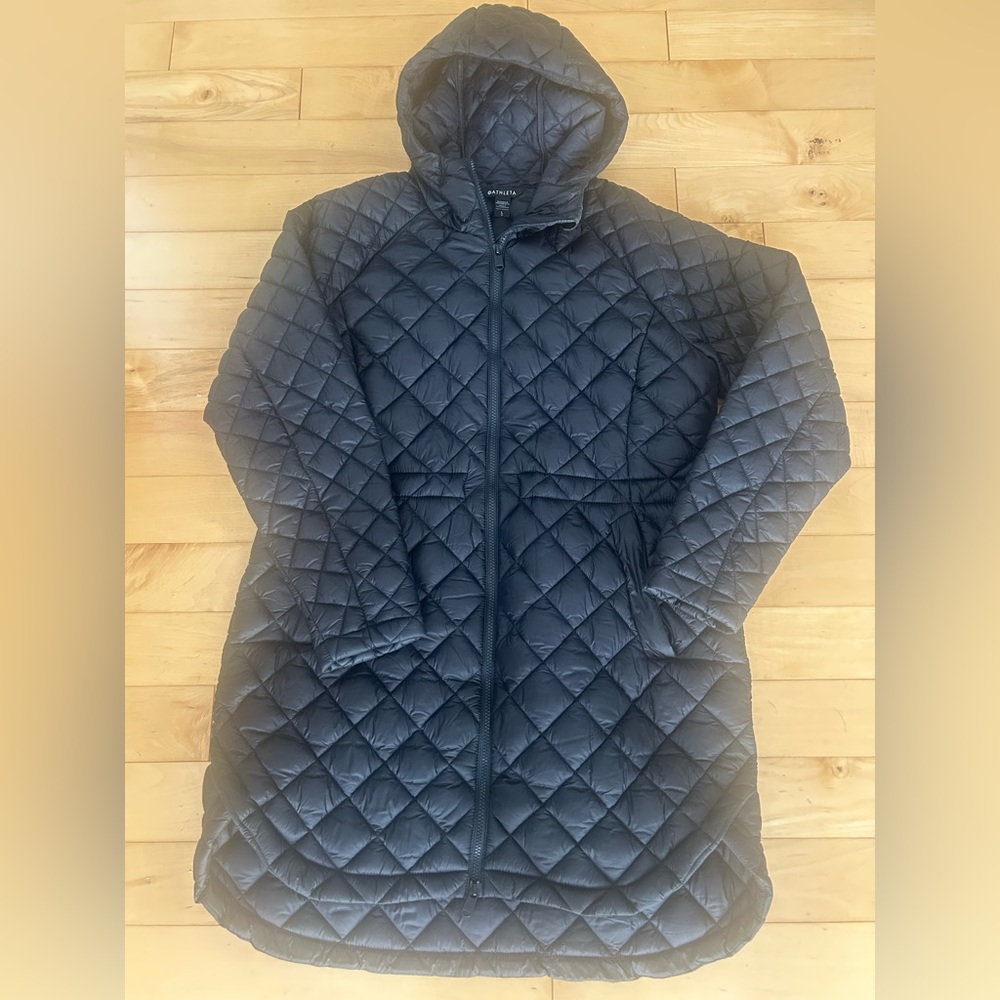 Athleta Quilted Black Hooded Jacket